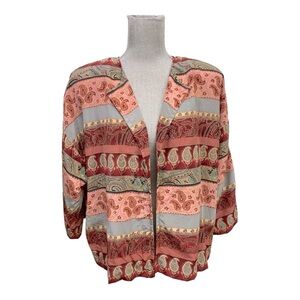 Jenna Vintage Sz 12 Multicolor 100% Silk Paisley 3/4 Sleeve open front Jacket.
